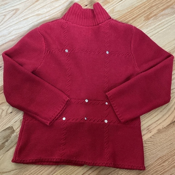 Chico’s Cardigan Sweater Womens 2/L Red Long Sleeves Festive cottage core mature - Picture 5 of 10